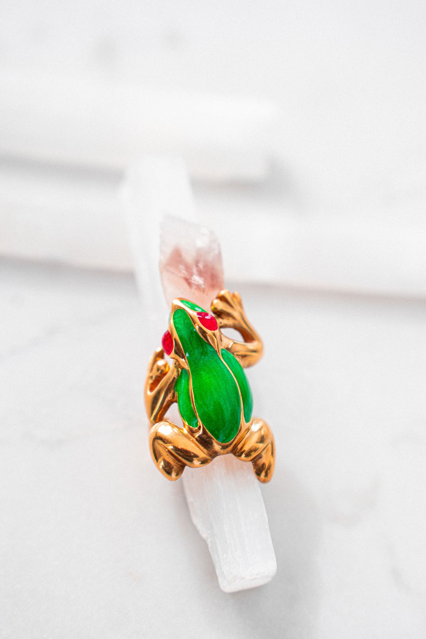 Green Frog Enamel Ring