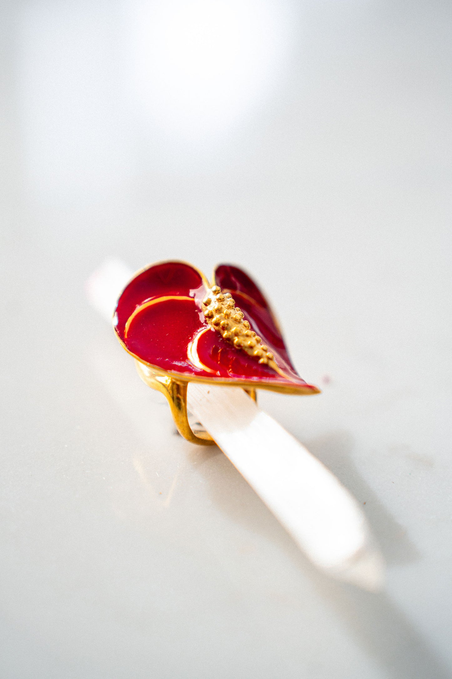Red Anthurium Statement Ring