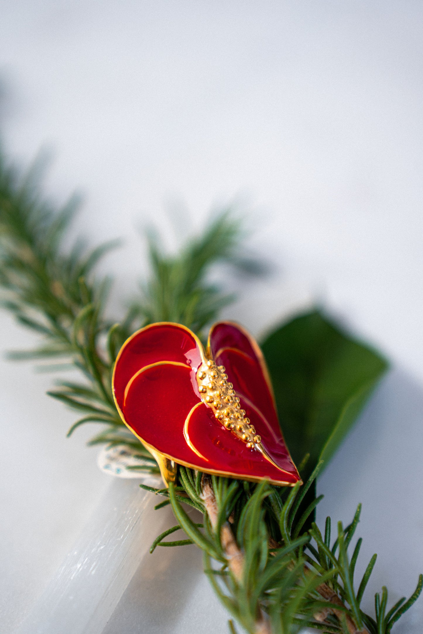 Red Anthurium Statement Ring