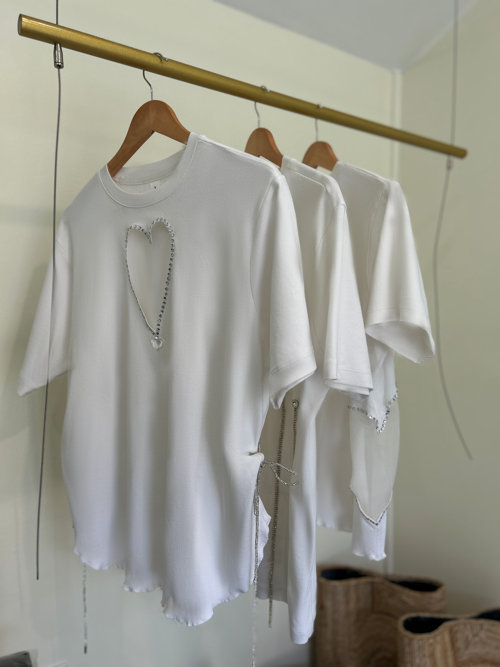 White glittered Heart oversized T-shirt