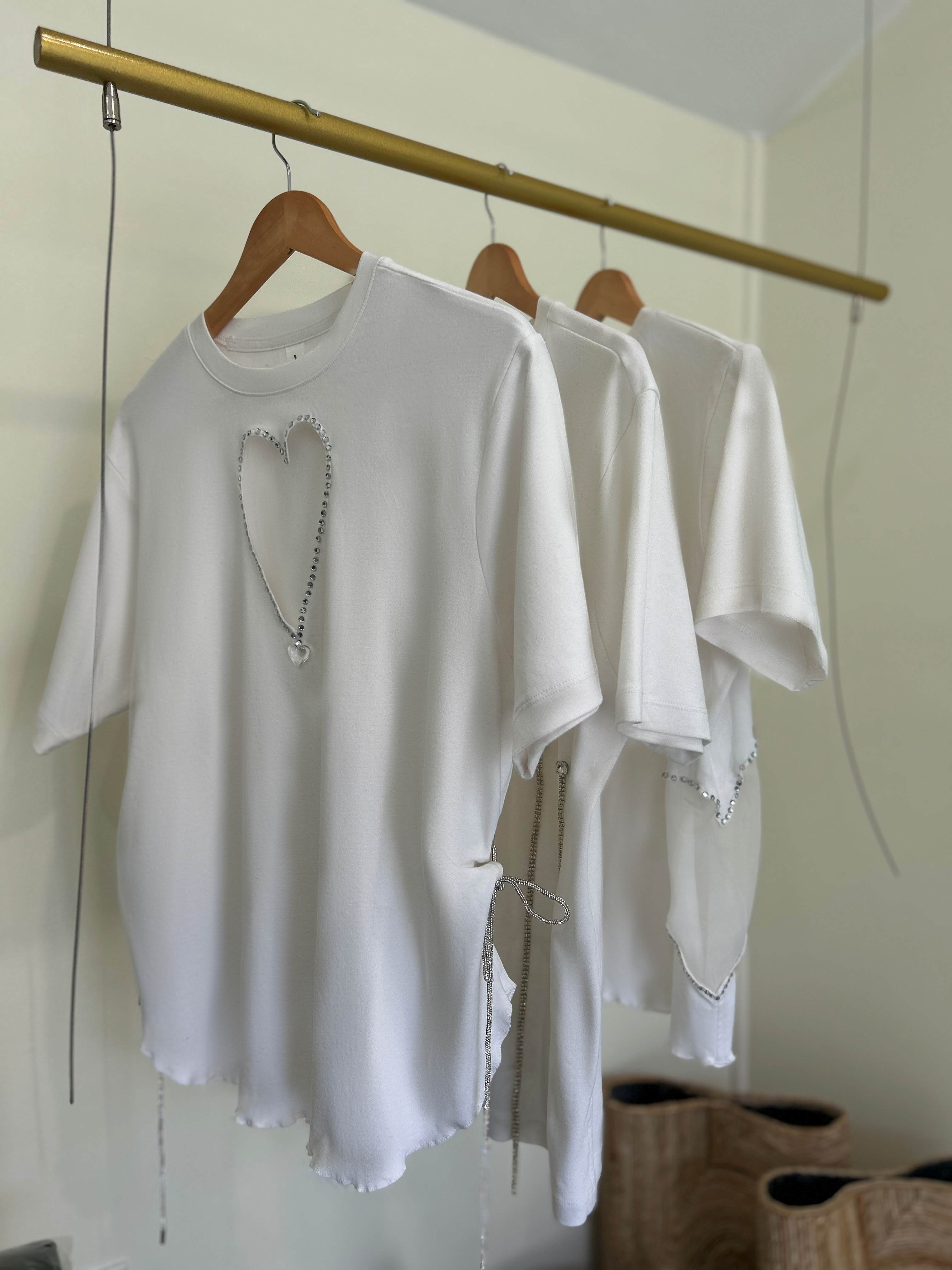 White glittered Heart oversized T-shirt