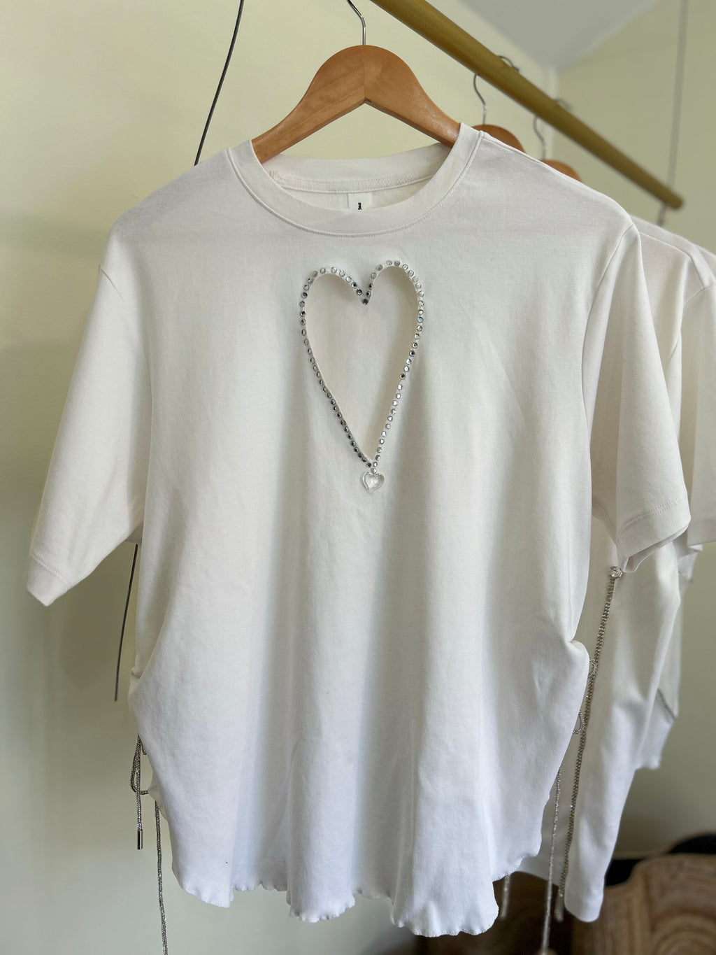 White glittered Heart oversized T-shirt