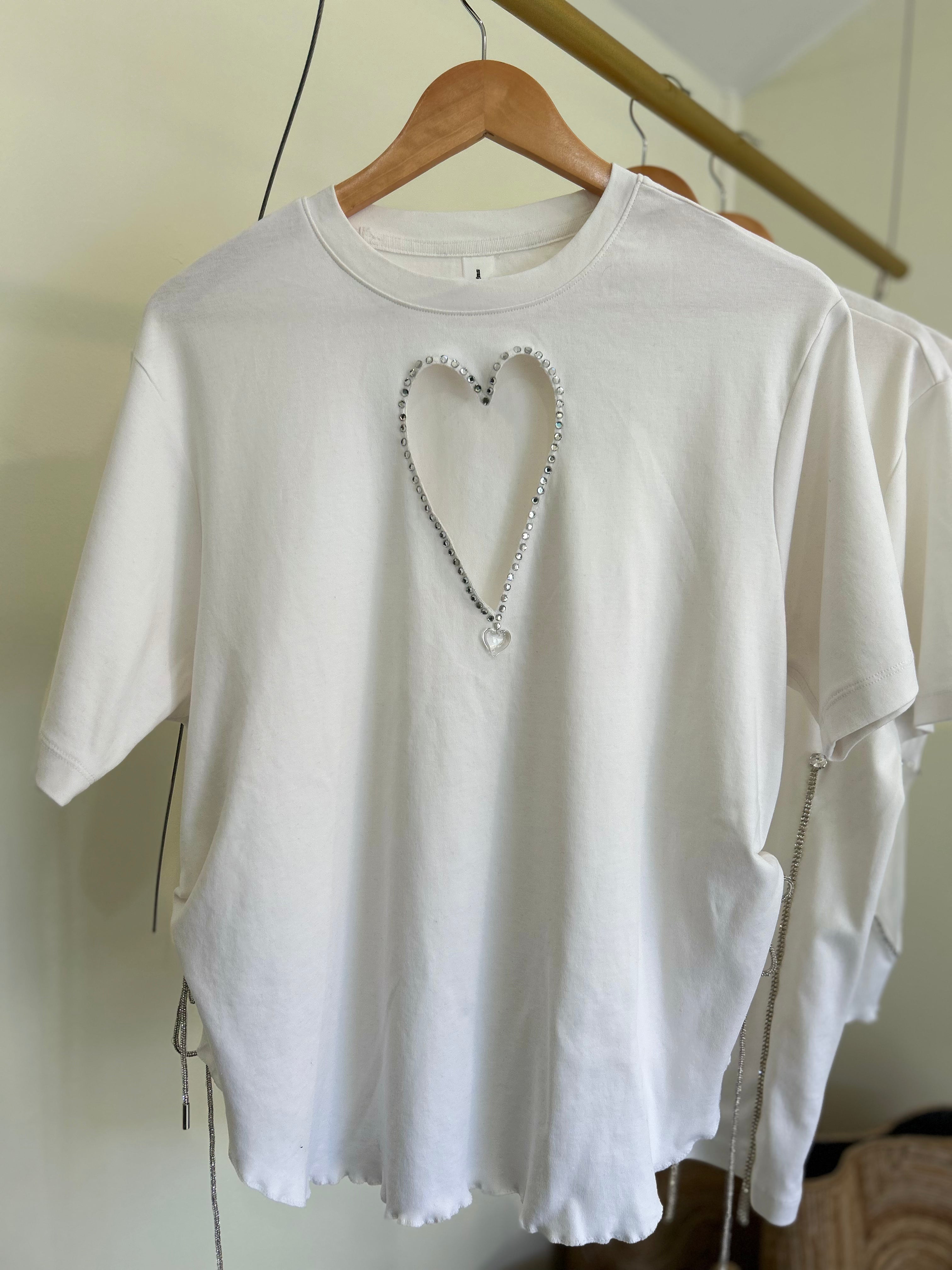 White glittered Heart oversized T-shirt