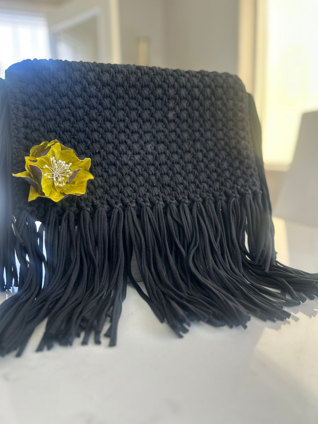 Black crochet bag