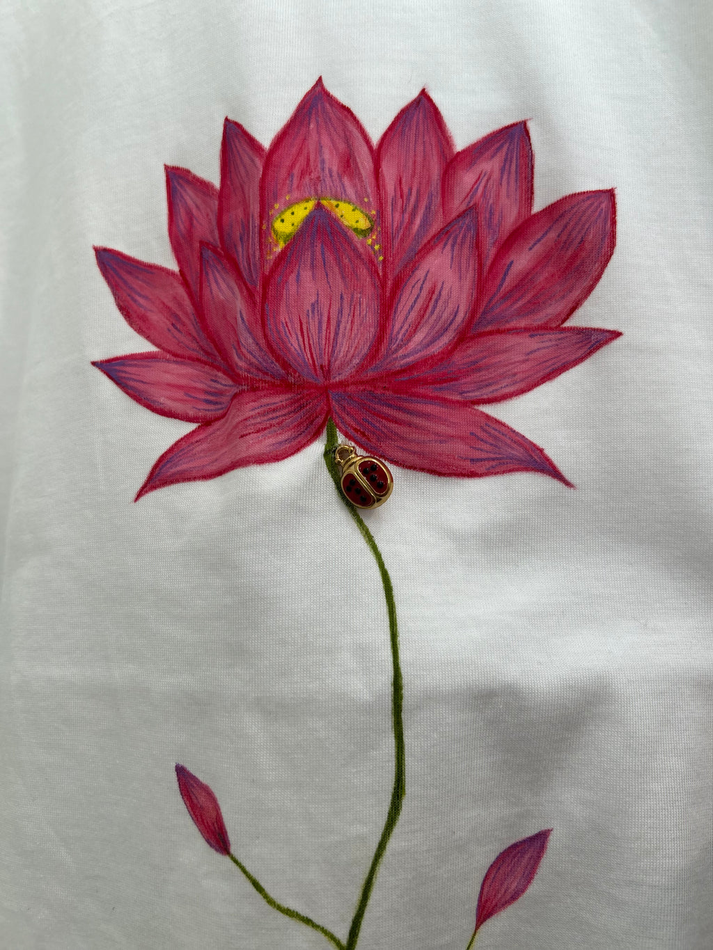 White pink ladybug flower supima cotton T-shirt
