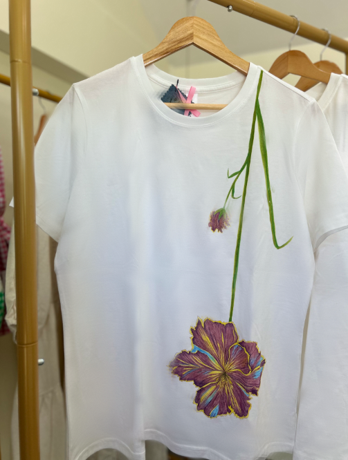 White hanging Hibiscus Flower T-shirt