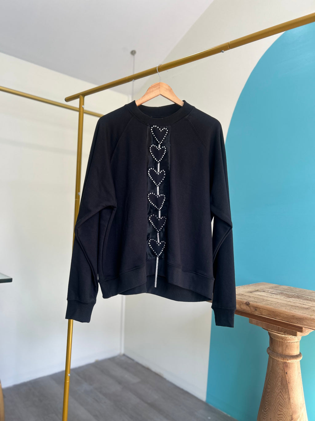 Black front mesh several heart sweaters