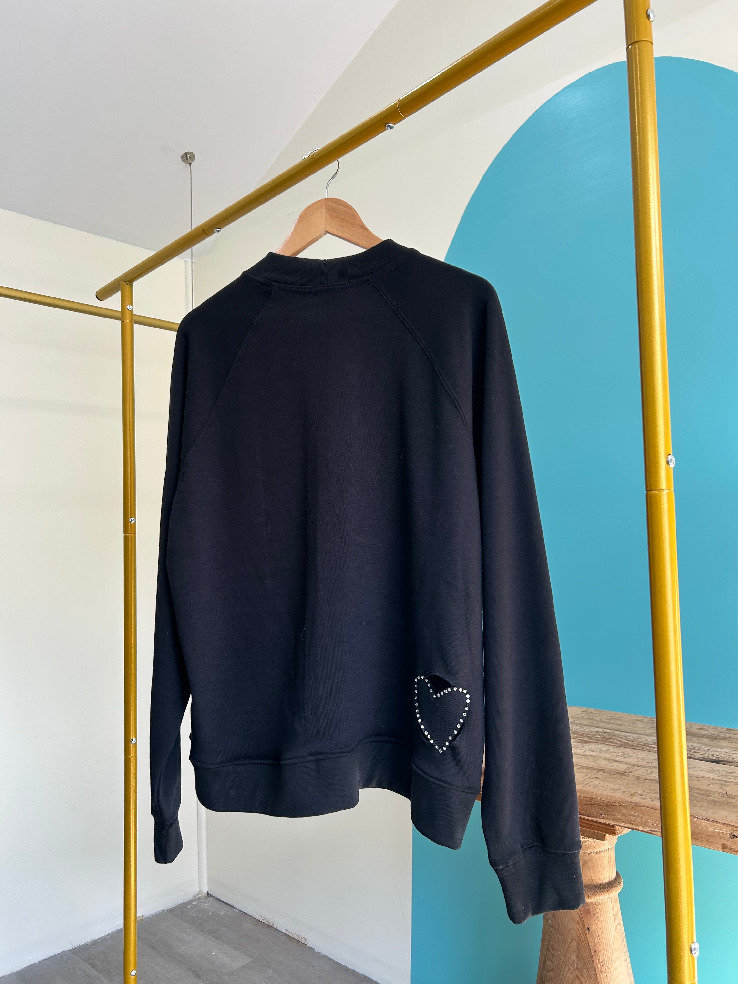 Black front mesh several heart sweaters