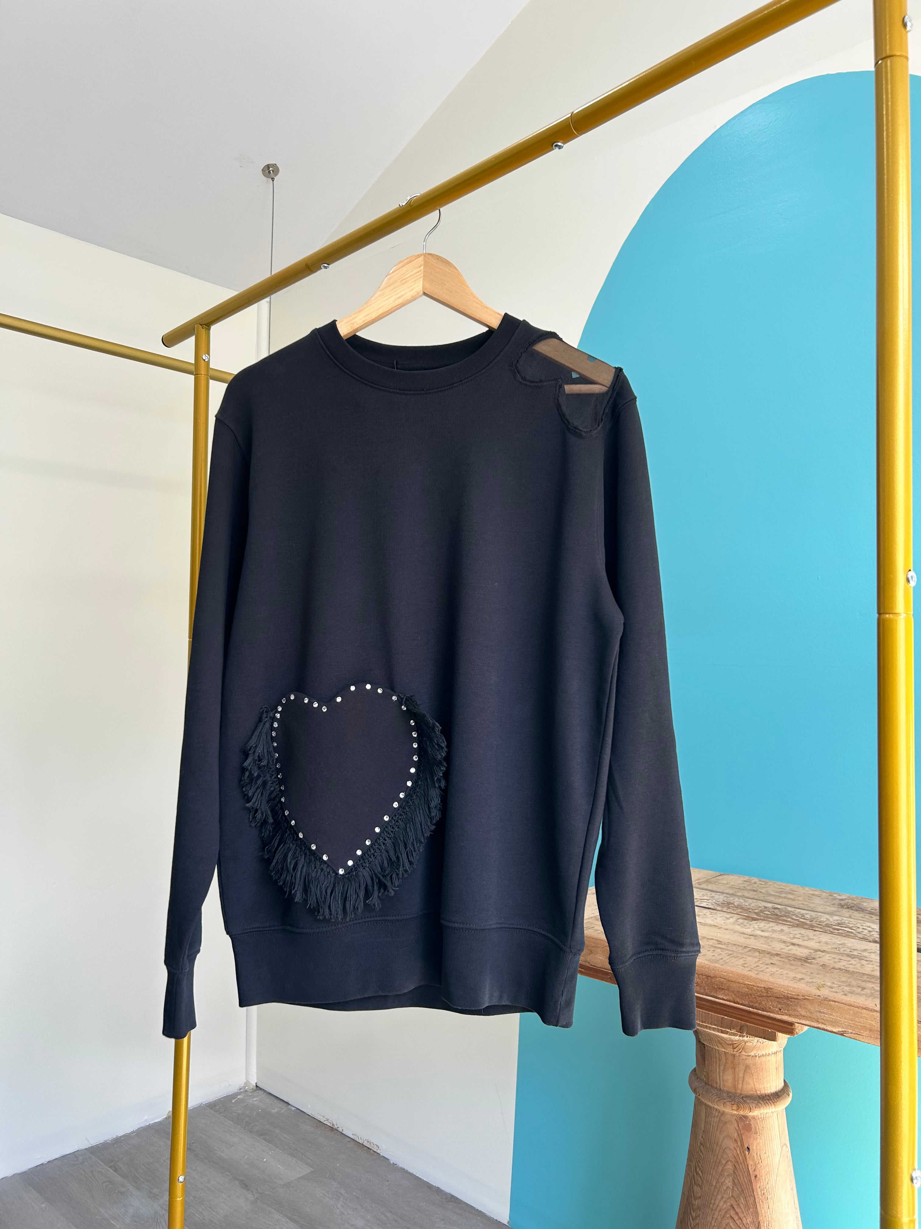 Black Pocket Heart Sweater