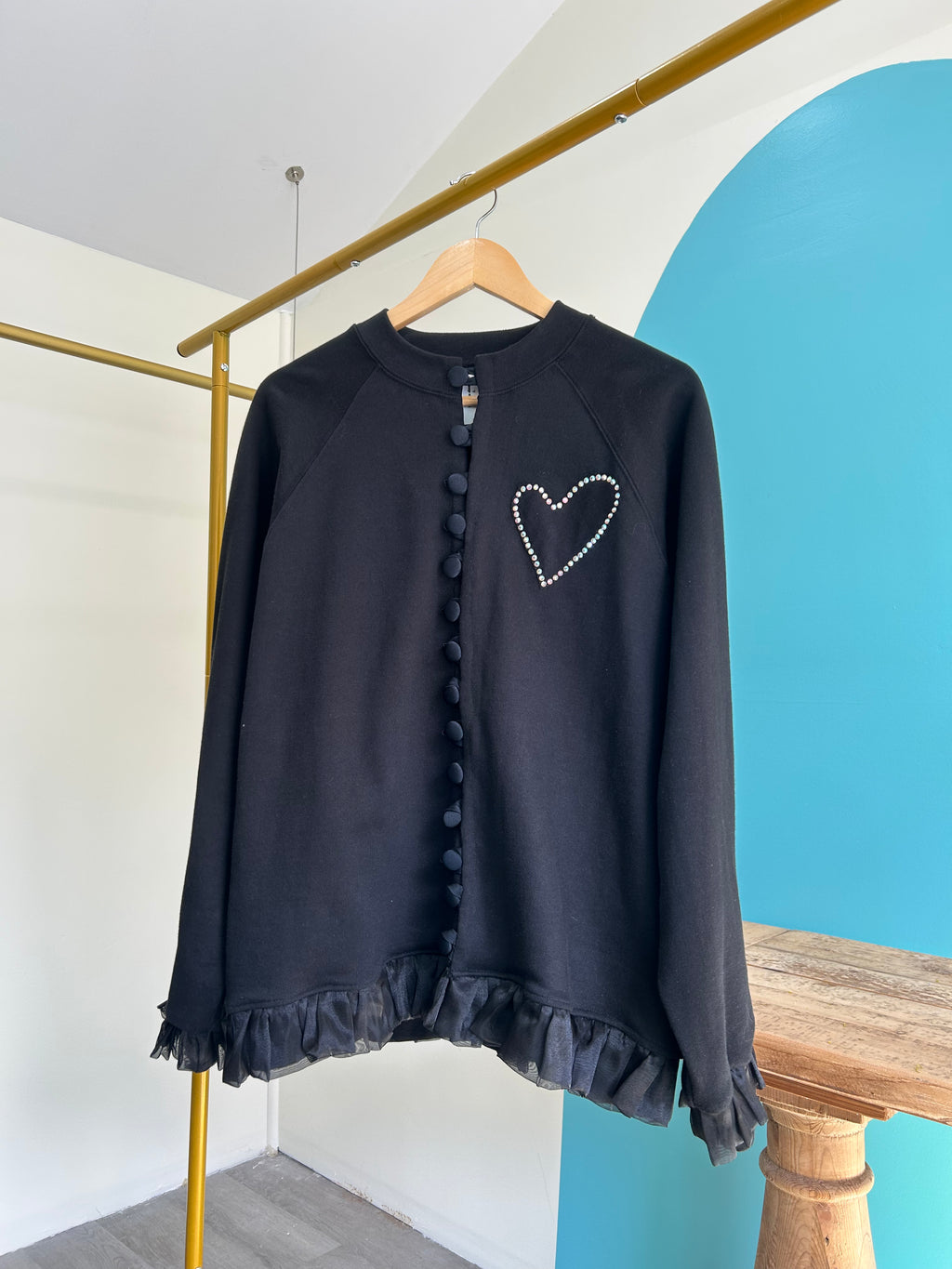 Black Heart Cardigan French Terry Sweater