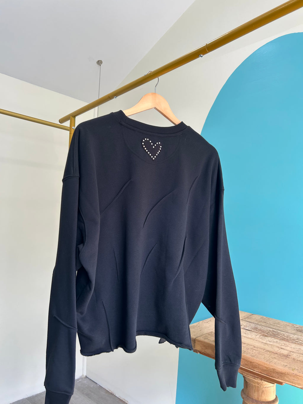 Black Cutoff rhinestone heart sweater