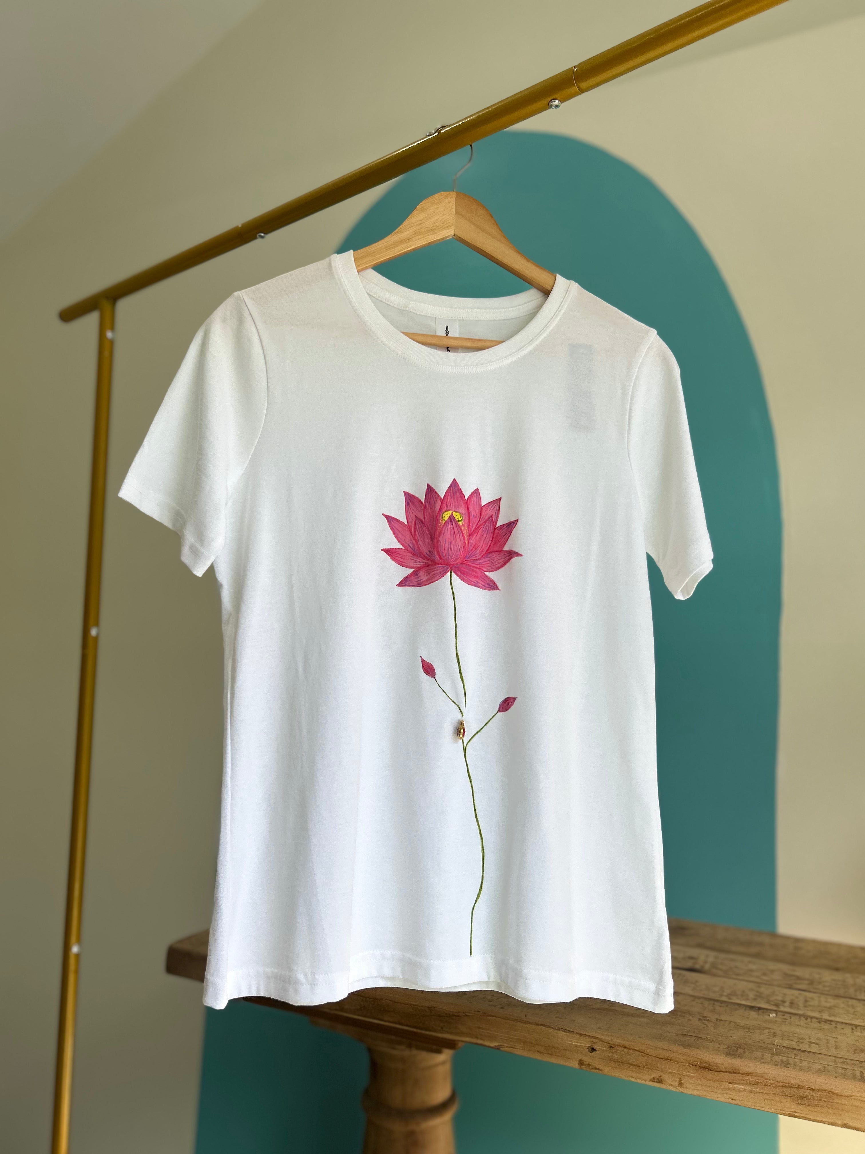 White pink ladybug flower supima cotton T-shirt