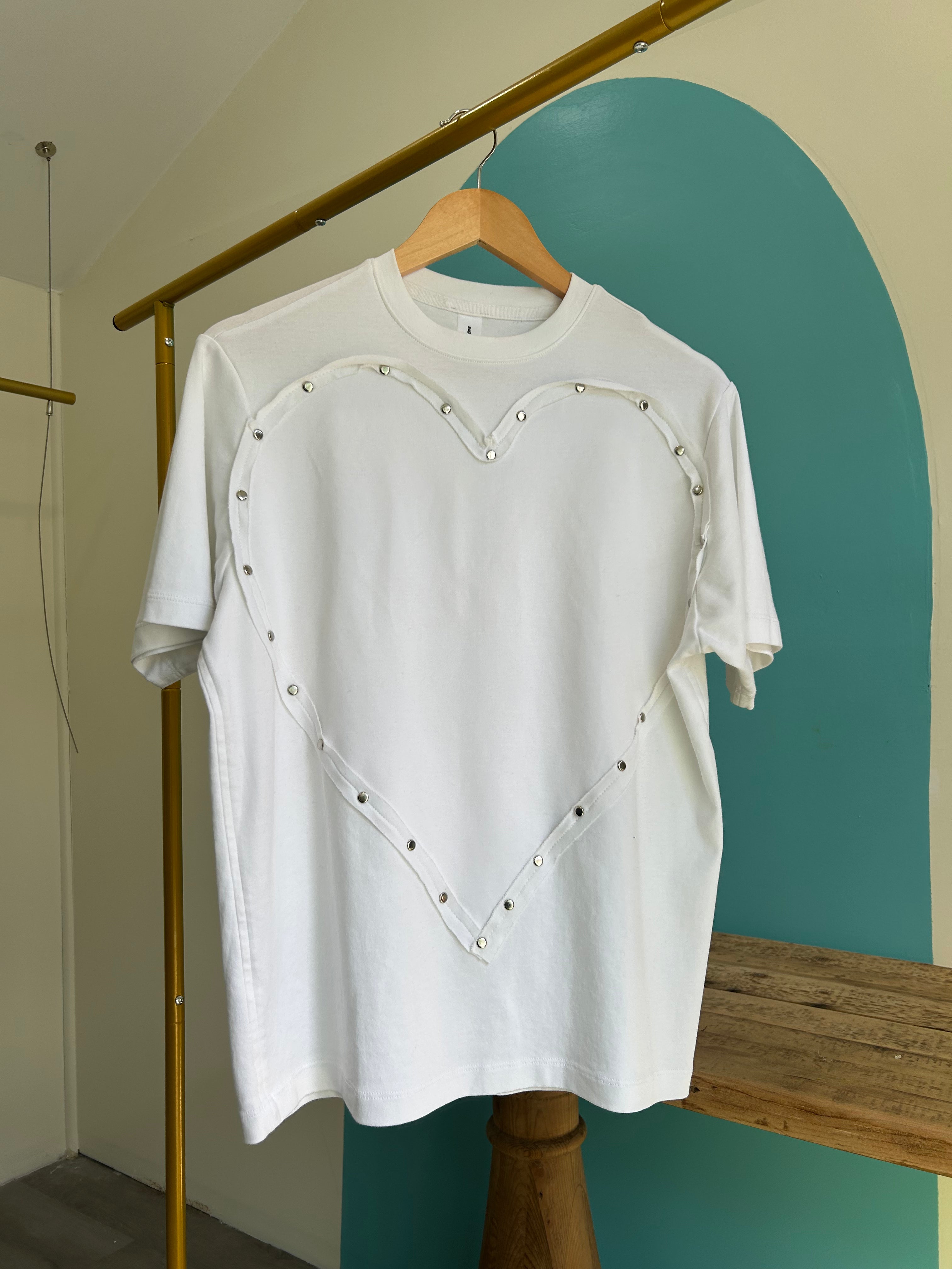 White relaxed cotton heart  oversized T-shirt