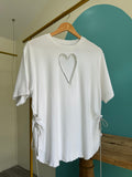 White glittered Heart oversized T-shirt