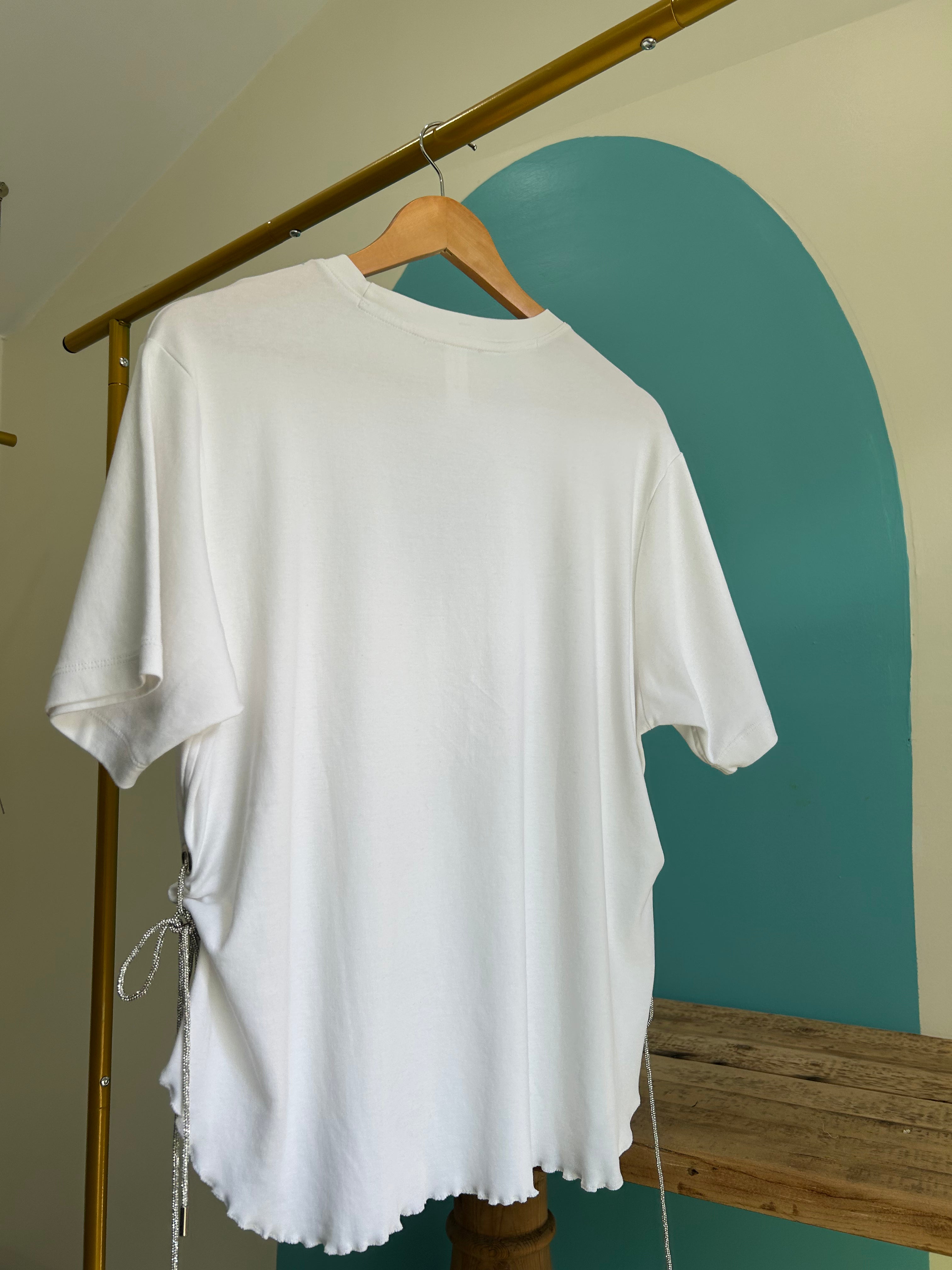 White deep V-neck oversized cotton T-shirt