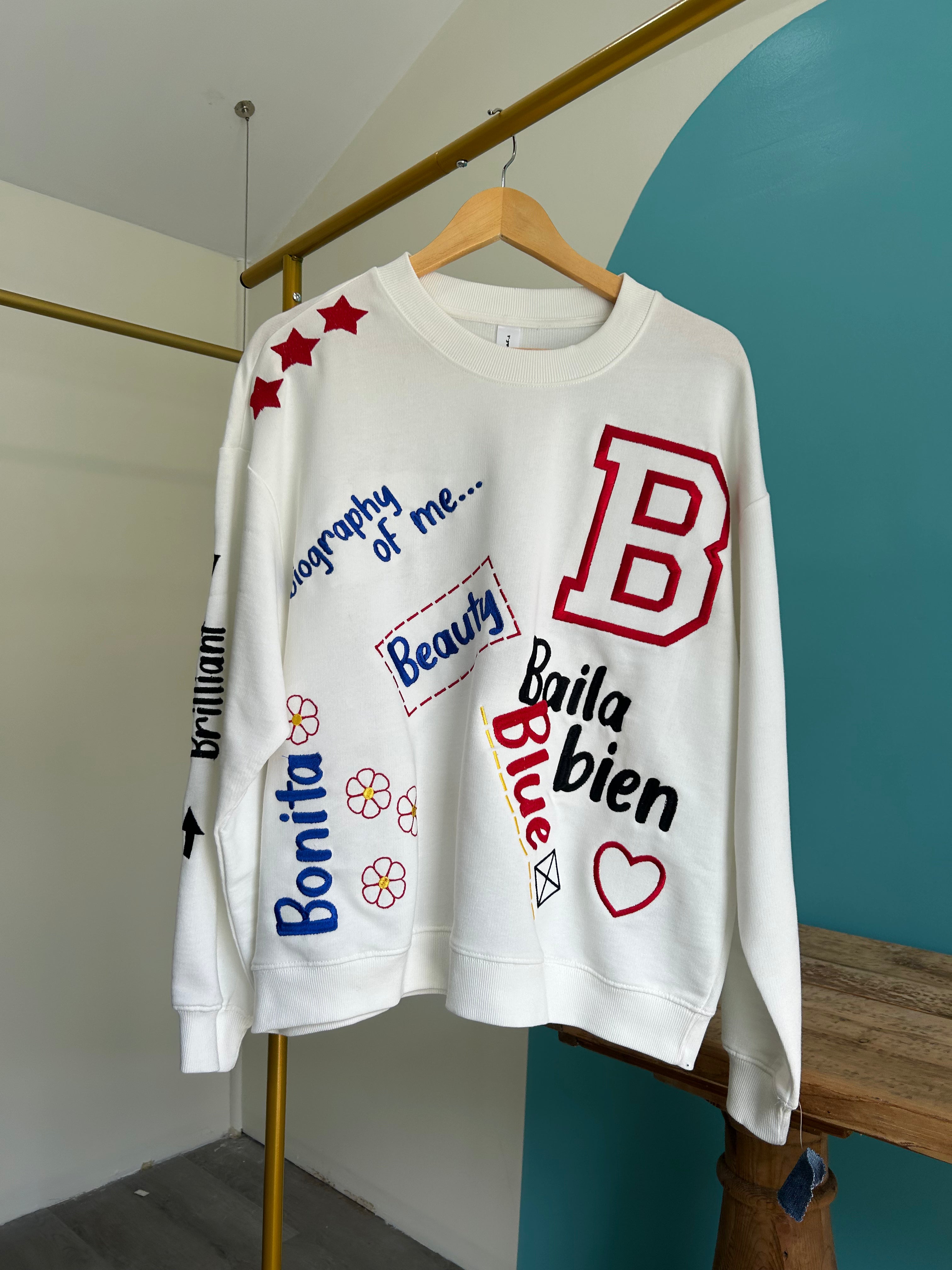 "B" colorful embroidered sweater