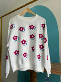 Flowers embroidered crewneck sweater