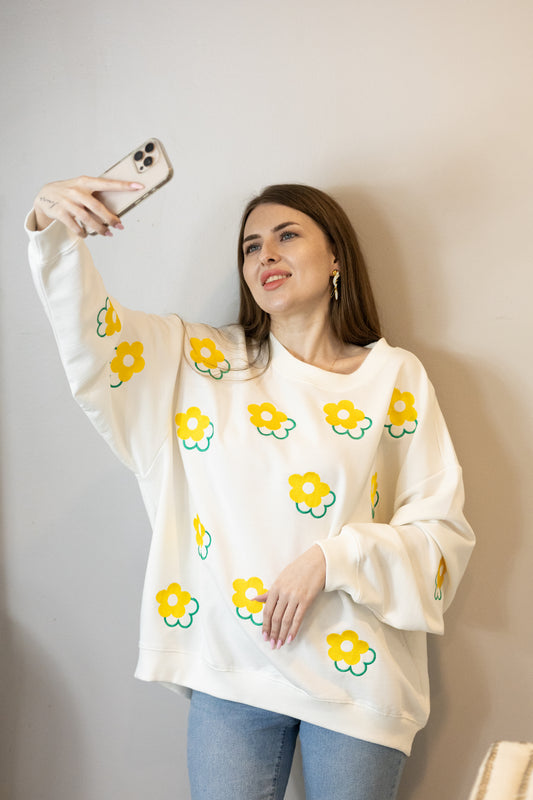 Embroidered Flowers Sweater (Yellow)