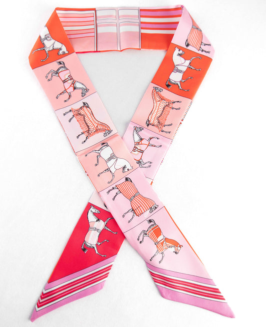 Pink/Red Equestrian Twilly Scarf