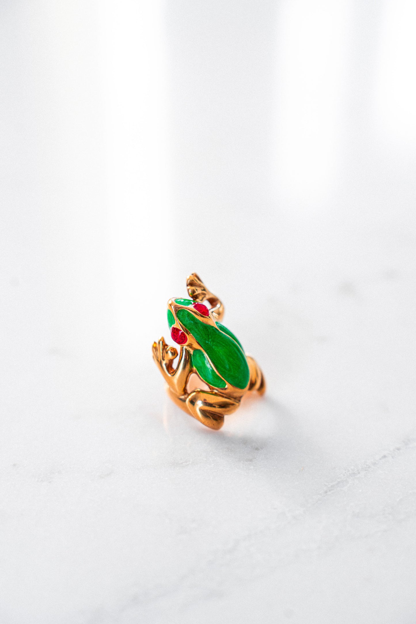 Green Frog Enamel Ring
