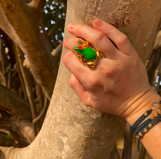 Green Frog Enamel Ring