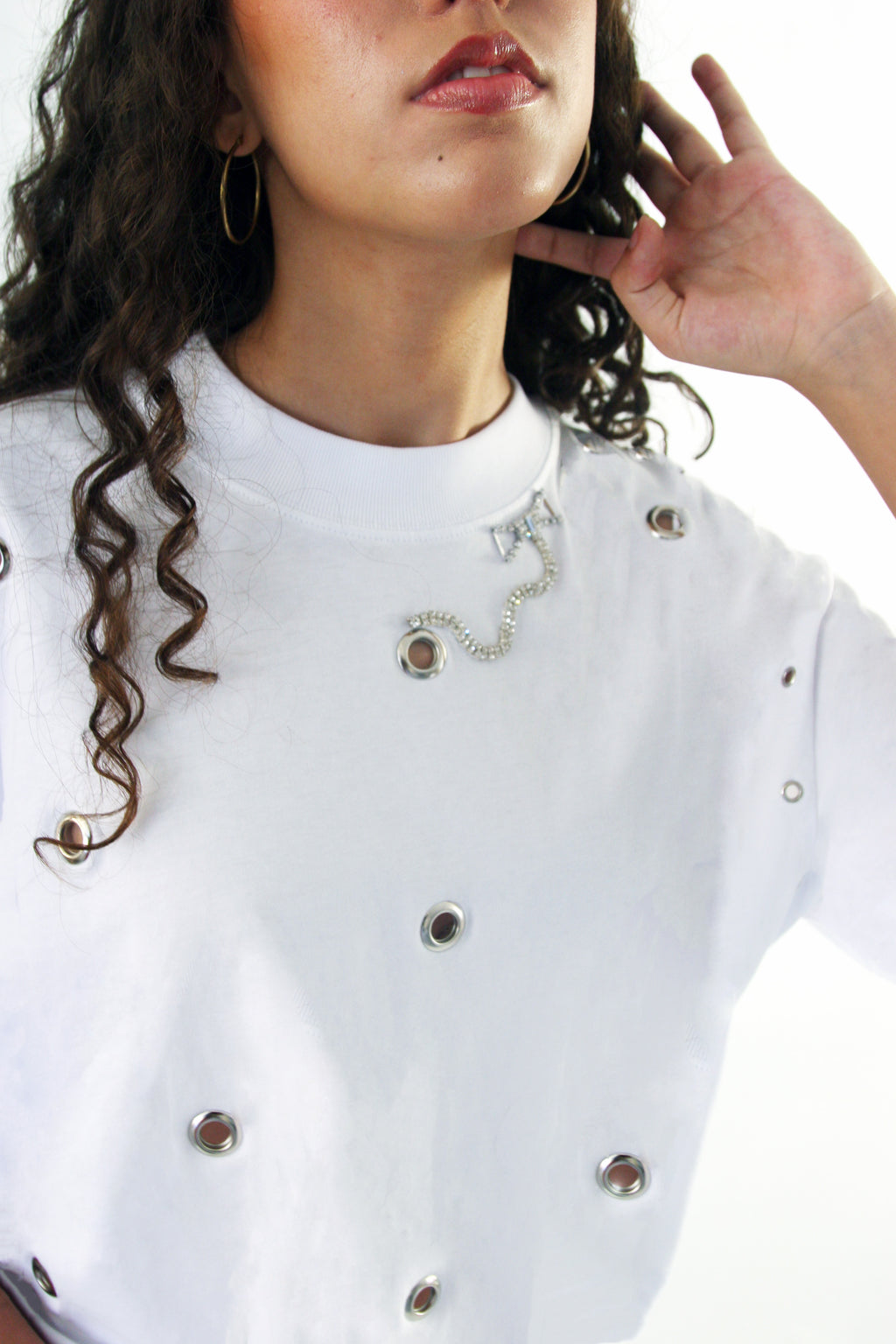 Relaxed silver eyelet tee