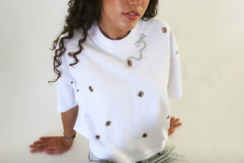 Relaxed silver eyelet tee