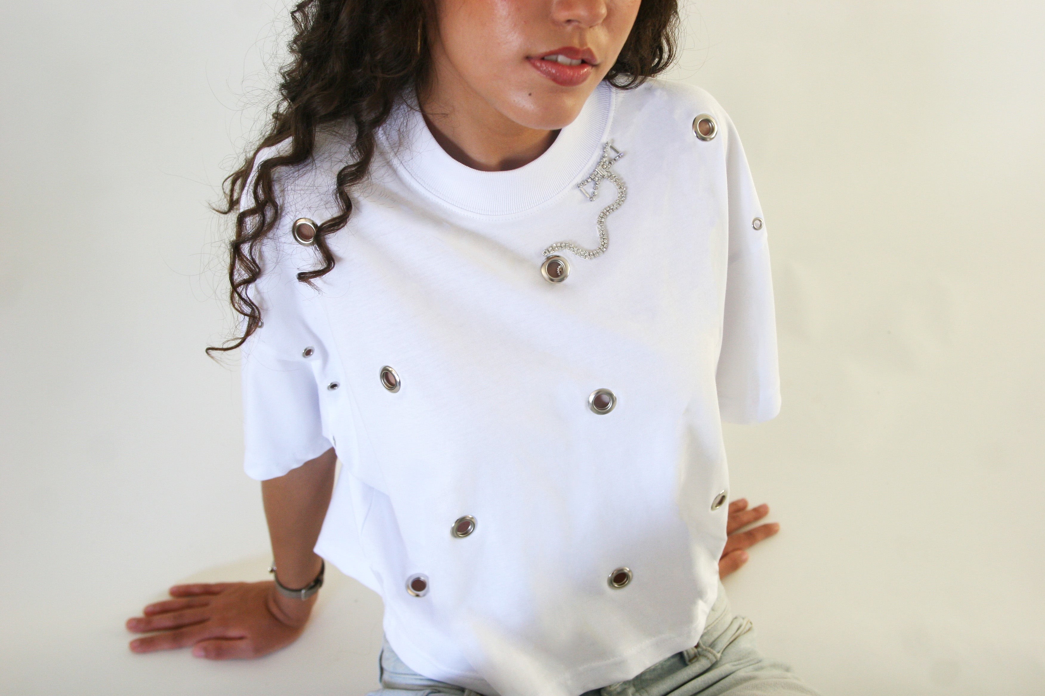 Relaxed silver eyelet tee