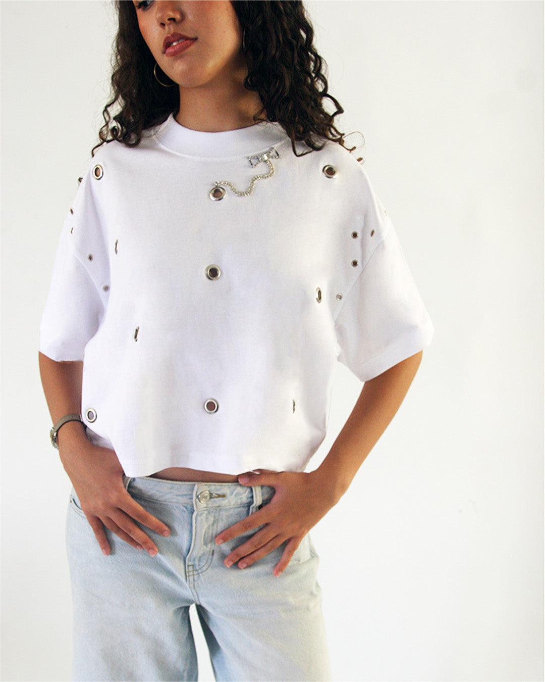 Relaxed silver eyelet tee