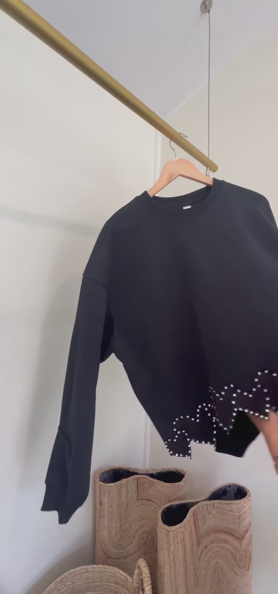Black Cutoff rhinestone heart sweater