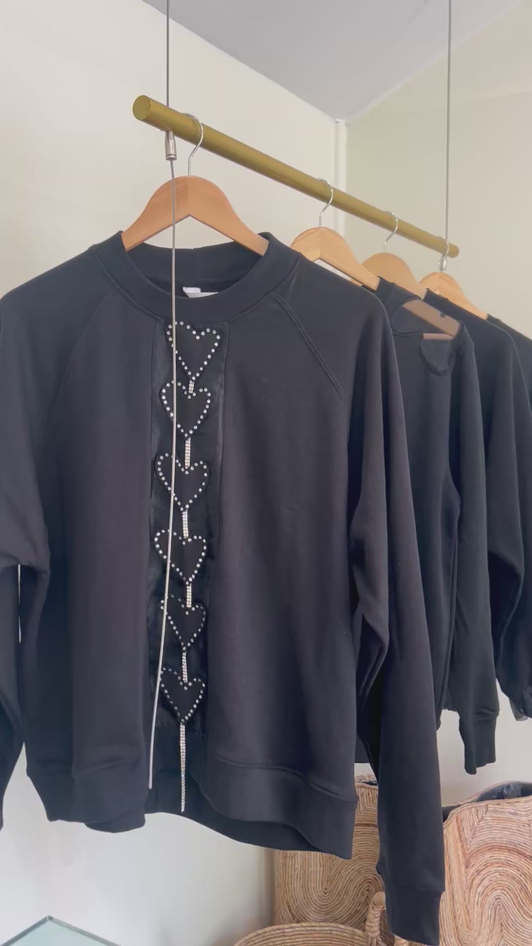 Black front mesh several heart sweaters