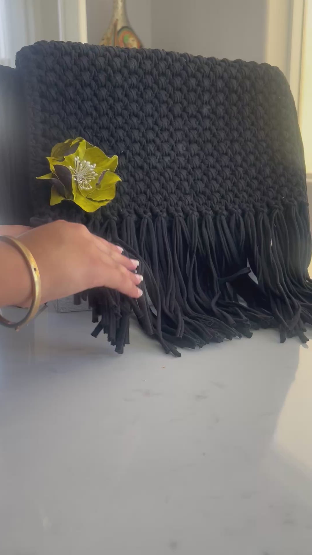 Black crochet bag