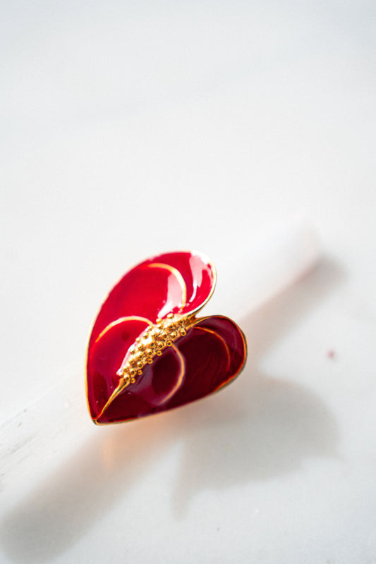 Red Anthurium Statement Ring