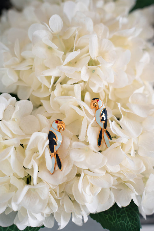 Navy Blue and Baby Blue Parrot Earrings