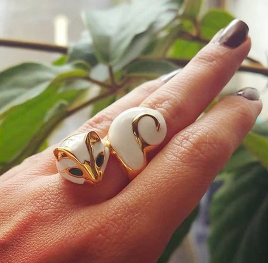 White Wrap Around Cat Ring